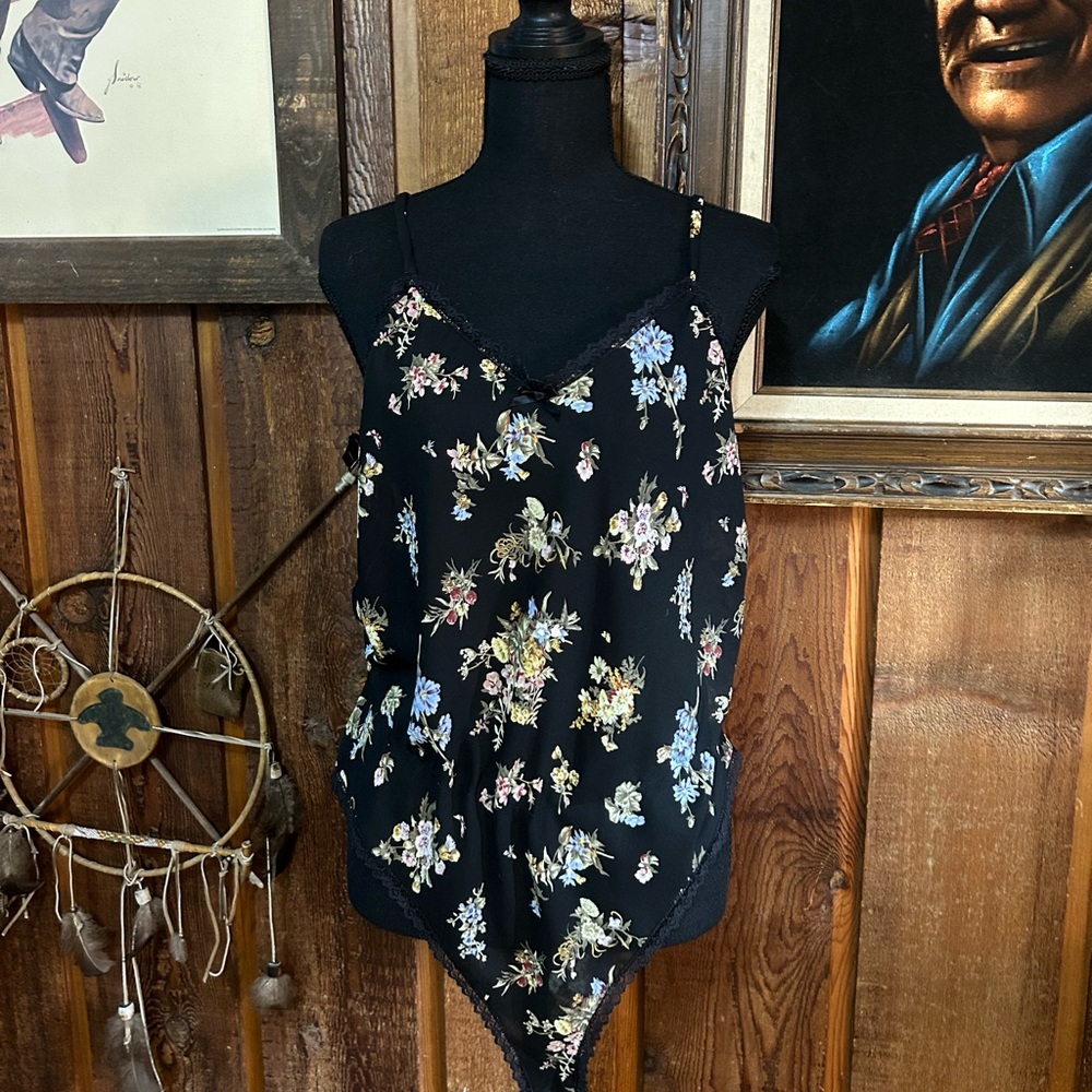 Whimsigoth Fairy Grunge Sheer Teddy Bodysuit Adjustable Straps Size L